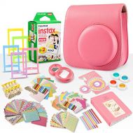 FUJIFILM INSTAX Mini Instant Film (X1) (20 Exposures) + FUJIFILM INSTAX Flamingo Pink 168 Piece Accessory Bundle W/Camera Case, Selfie Lens, Photo Album, Decorative Stickers, Frame