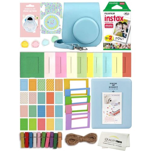 후지필름 Fujifilm Instax Mini 11 Deluxe 8 in 1 Accessory Bundle Kit Case Album Stickers Frames and Quality Photo Microfiber Cloth (Sky Blue)