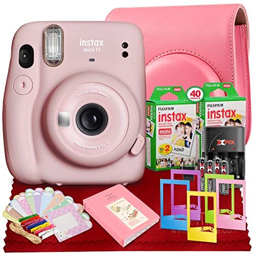 후지필름 PS FUJIFILM INSTAX Mini 11 Instant Film Camera (Blush Pink) with Fujifilm Instax Mini Twin Film (40 Exposures), Accessory Case and Accessories Bundle