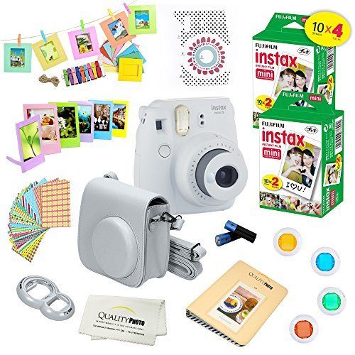 후지필름 Fujifilm Instax Mini 9 Camera + Fuji INSTAX Instant Film (40 Sheets) + 14 PC Instax Accessories kit Bundle, Includes; Instax Case + Album + Frames & Stickers + Lens Filters + More