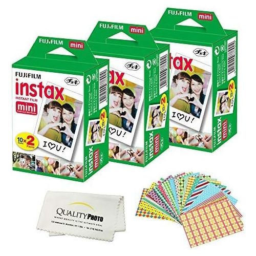 후지필름 Fujifilm Mini Instant Film (White) for Fujifilm Mini 8, 9 Mini 11 Cameras + Frame Stickers and Microfiber Cloth Accessories (60 Films)
