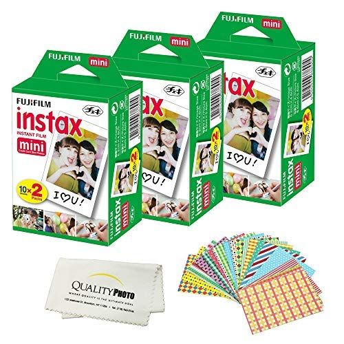 후지필름 Fujifilm Mini Instant Film (White) for Fujifilm Mini 8, 9 Mini 11 Cameras + Frame Stickers and Microfiber Cloth Accessories (60 Films)