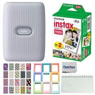 Fujifilm Instax Mini Link Smartphone Printer (Ash White) - Fuji Instax Mini Instant Film (20 Sheets) - Instax Accessory Bundle
