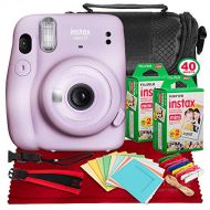 FUJIFILM INSTAX Mini 11 Instant Film Camera (Lilac Purple) + 2x Fujifilm Instax Mini Twin Film (40 Exposures), Camera Carrying Case, Xpix Camera Strap & Funky Film Frames