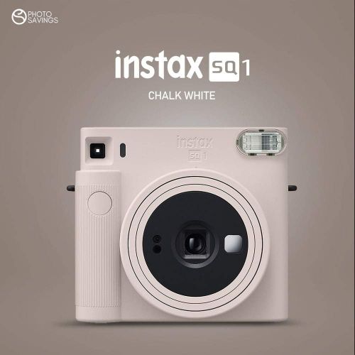 후지필름 PS Fujifilm Instax SQ1 Instant Camera (Chalk White) w/Basic Accessories Bundle w/Fujifilm Instax Square Instant Film (20 Exposures), Camera Strap, Color Plastic Frames and Microfib