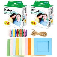 2X Fujifilm instax Square Instant Film (40 Exposures) + Hanging Photo Frames for Square Film Assorted Colors ? Deluxe Accessory Bundle