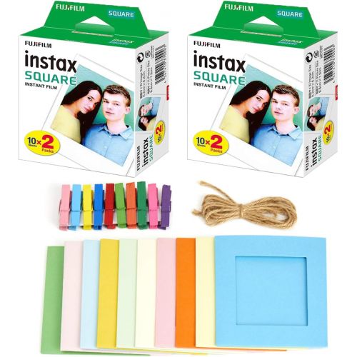 후지필름 2X Fujifilm instax Square Instant Film (40 Exposures) + Hanging Photo Frames for Square Film Assorted Colors ? Deluxe Accessory Bundle