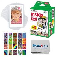 Fujifilm Instax Mini Twin Pack Instant Film (20 Sheets) | Freez-A-Frame Magnetic Photo Pockets for Fuji Mini Instax Photos 10 Pack | 20 Sticker Frames for Fuji Instax Prints Psyche