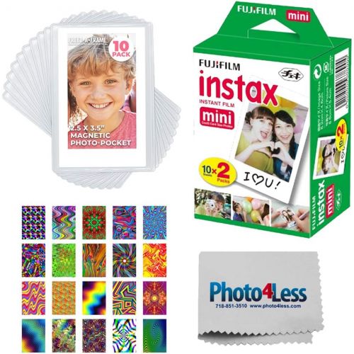 후지필름 Fujifilm Instax Mini Twin Pack Instant Film (20 Sheets) | Freez-A-Frame Magnetic Photo Pockets for Fuji Mini Instax Photos 10 Pack | 20 Sticker Frames for Fuji Instax Prints Psyche