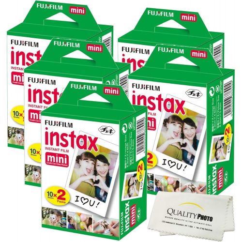 후지필름 Fujifilm INSTAX Mini Instant Film (White) For Fujifilm Mini 8 & Mini 9 Cameras w/ Microfiber Cloth by Quality Photo (100 Film Sheets)