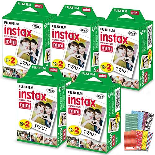 후지필름 FujiFilm Instax Mini Instant Film 5 Pack (5 x 20) 100 Photo Sheets + 120 Assorted Colorful Mini Photo Stickers - Compatible with FujiFilm Instax Mini 11, 9 and 8 Camera, Polaroid F