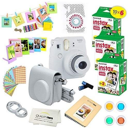 후지필름 Fujifilm Instax Mini 9 Instant Camera Smokey White w/Fujifilm Instax Mini 9 Instant Films (60 Pack) + A14 Pc Deluxe Bundle for Fujifilm Instax Mini 9 Camera