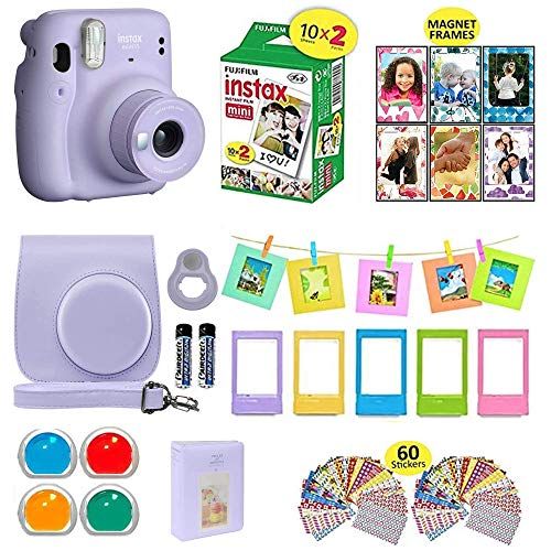 후지필름 Fujifilm Instax Mini 11 Instant Camera + Shutter Compatible Carrying Case + Fuji Film Value Pack (20 Sheets) + Shutter Accessories Bundle, Color Filters, Photo Album, Assorted Fram