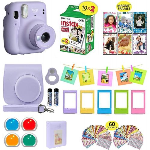 후지필름 Fujifilm Instax Mini 11 Instant Camera + Shutter Compatible Carrying Case + Fuji Film Value Pack (20 Sheets) + Shutter Accessories Bundle, Color Filters, Photo Album, Assorted Fram