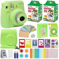 Fuji Film Instax Mini 9 Instant Camera Lime Green with Carrying Case + Fuji Instax Film Value Pack (40 Sheets) Accessories Bundle, Color Filters, Photo Album, Assorted Frames, Self