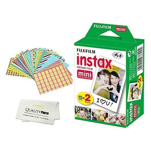 후지필름 Fujifilm INSTAX Mini Instant Film 2 Pack - 20 Sheets - (White) for Fujifilm Instax Mini 8 & Mini 9 Cameras + Frame Stickers and Microfiber Cloth Accessories