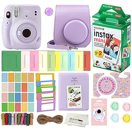 후지필름 Fujifilm Instax Mini 11 Instant Camera with Case, 40 Fuji Films, Decoration Stickers, Frames, Photo Album and More Accessory kit (Lilac Purple)