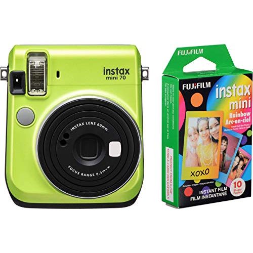 후지필름 Fujifilm Instax Mini 70 Instant Film Camera (Kiwi Green) and Instax Mini Rainbow Film Value Pack - 10 Images