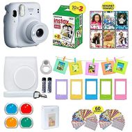 Fujifilm Instax Mini 11 Instant Camera Ice White + Shutter Compatible Carrying Case + Fuji Film Value Pack (20 Sheets) + Shutter Accessories Bundle, Color Filters, Photo Album, Ass