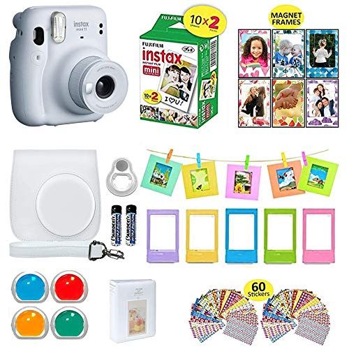 후지필름 Fujifilm Instax Mini 11 Instant Camera Ice White + Shutter Compatible Carrying Case + Fuji Film Value Pack (20 Sheets) + Shutter Accessories Bundle, Color Filters, Photo Album, Ass