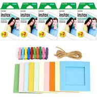 Fujifilm instax Square Instant Film + Hanging Photo Frames for Square Film Assorted Colors a€“ Deluxe Accessory Bundle (100 Exposures)