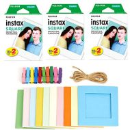 3X Fujifilm Instax Square Instant Film (60 Exposures) + Hanging Photo Frames for Square Film Assorted Colors ? Deluxe Accessory Bundle