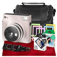 PS Fujifilm Instax SQ1 Instant Camera (Chalk White) w/Deluxe Accessories Bundle Includes Carrying Case, Instax Square Instant Film (20 Exposures), Square Black Instant Film (10 Exp