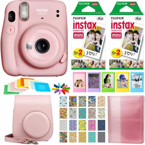 후지필름 Fujifilm Instax Mini 11 Instant Camera - Blush Pink (16654774) + 2X Fujifilm Instax Mini Twin Pack Instant Film (40 Sheets) + Protective Case + Photo Album Instax Mini 11 Accessory