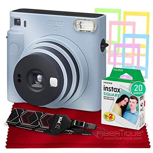 후지필름 Fujifilm Instax SQ1 Instant Camera (Glacier Blue) w/Basic Accessories Bundle Includes Instax Square Instant Film (20 Exposures), Camera Strap, Color Plastic Frames and More