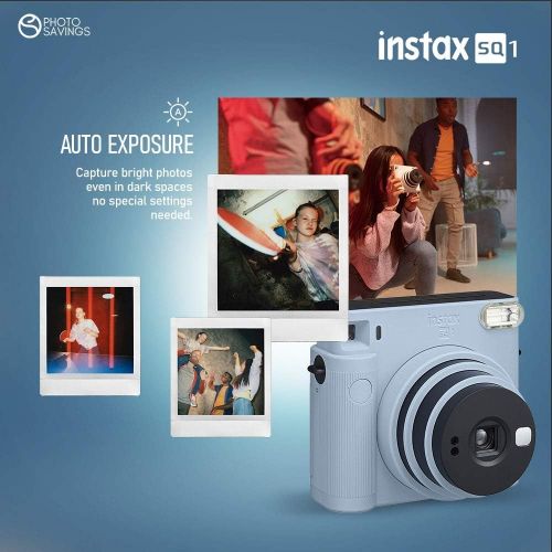 후지필름 Fujifilm Instax SQ1 Instant Camera (Glacier Blue) w/Basic Accessories Bundle Includes Instax Square Instant Film (20 Exposures), Camera Strap, Color Plastic Frames and More