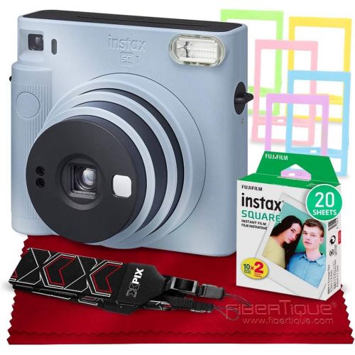 후지필름 Fujifilm Instax SQ1 Instant Camera (Glacier Blue) w/Basic Accessories Bundle Includes Instax Square Instant Film (20 Exposures), Camera Strap, Color Plastic Frames and More