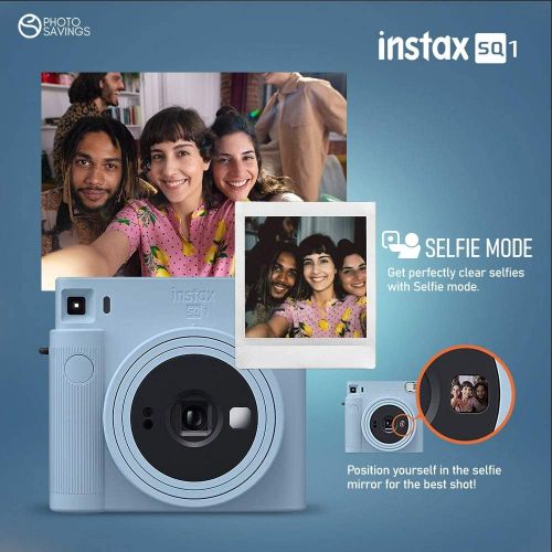 후지필름 Fujifilm Instax SQ1 Instant Camera (Glacier Blue) w/Basic Accessories Bundle Includes Instax Square Instant Film (20 Exposures), Camera Strap, Color Plastic Frames and More