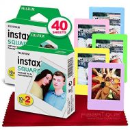 Fujifilm instax Square Instant Film (40 Exposures) for SQ6, SP-3, SQ20 + 5 Color Picture Frames + FiberTique Cleaning Cloth