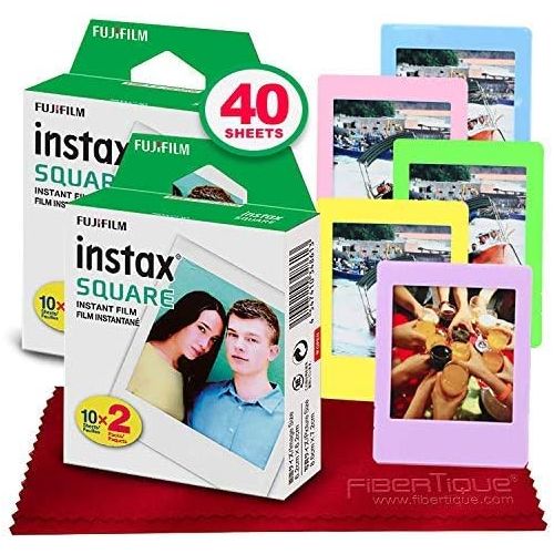 후지필름 Fujifilm instax Square Instant Film (40 Exposures) for SQ6, SP-3, SQ20 + 5 Color Picture Frames + FiberTique Cleaning Cloth