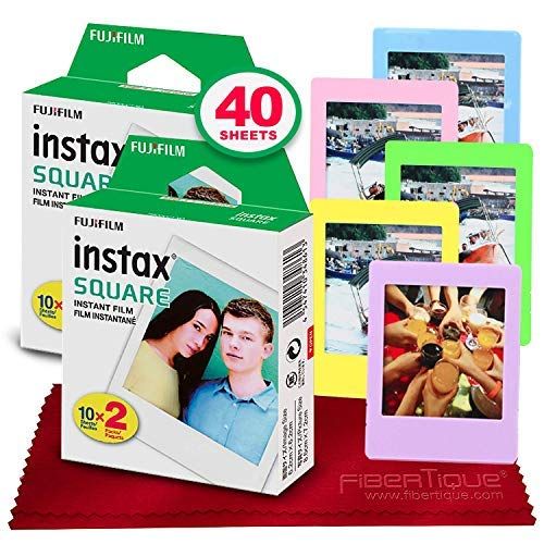 후지필름 Fujifilm instax Square Instant Film (40 Exposures) for SQ6, SP-3, SQ20 + 5 Color Picture Frames + FiberTique Cleaning Cloth