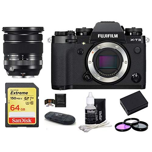 후지필름 FUJIFILM X-T3 Mirrorless Digital Camera Body with XF 16-80mm f/4 R OIS WR Lens Bundle, Includes: SanDisk 64GB Extreme SDXC Memory Card, Card Reader, Memory Card Wallet + More (8 It