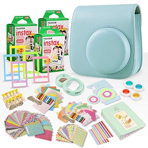 후지필름 FUJIFILM INSTAX Mini Instant Film (X3) (60 Exposures) + FUJIFILM INSTAX Ice Blue 168 Piece Accessory Bundle W/Camera Case, Selfie Lens, Photo Album, Decorative Stickers, Frames & M