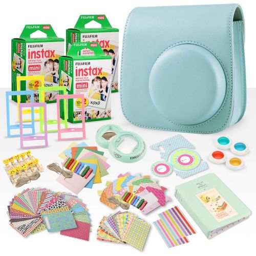 후지필름 FUJIFILM INSTAX Mini Instant Film (X3) (60 Exposures) + FUJIFILM INSTAX Ice Blue 168 Piece Accessory Bundle W/Camera Case, Selfie Lens, Photo Album, Decorative Stickers, Frames & M