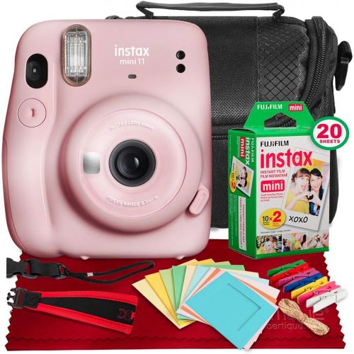 후지필름 FUJIFILM INSTAX Mini 11 Instant Film Camera (Blush Pink) + Fujifilm Instax Mini Twin Film (20 Exposures), Camera Carrying Case, Xpix Camera Strap & Funky Film Frames