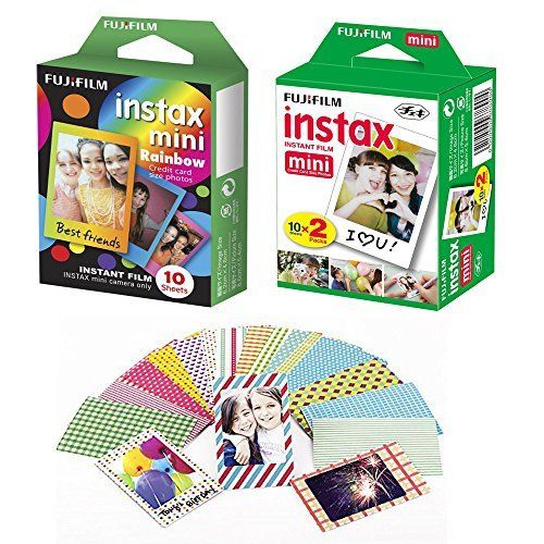 후지필름 Fujifilm Instax Mini Film Rainbow Border - 2 Packs - with Bonus 20 Decorative Skin Stick-on Stickers Design Kit - 20 Shots Total