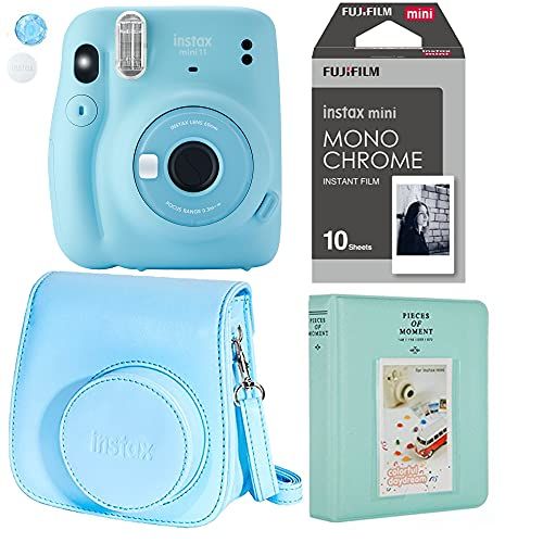 후지필름 Fujifilm Instax Mini 11 Ice Blue Instant Camera Plus Original Fuji Case, Photo Album and Fujifilm Character 10 Films (Monochrome)