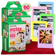 Fujifilm Instax Mini Instant Film (60 Sheets) Instax Mini + 5 Picture Frames + FiberTique Cleaning Cloth (USA Warranty)