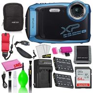 Fujifilm FinePix XP140 Waterproof Digital Camera (Sky Blue) Accessory Bundle with 64GB SD Card + Small Camera Case + Extra Battery + Battery Charger + Floating Strap + More