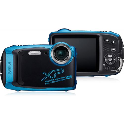 후지필름 Fujifilm FinePix XP140 Waterproof Digital Camera (Sky Blue) Accessory Bundle with 64GB SD Card + Small Camera Case + Extra Battery + Battery Charger + Floating Strap + More