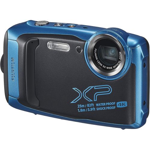 후지필름 Fujifilm FinePix XP140 Waterproof Digital Camera (Sky Blue) Accessory Bundle with 64GB SD Card + Small Camera Case + Extra Battery + Battery Charger + Floating Strap + More