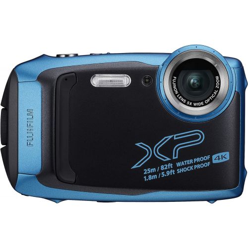 후지필름 Fujifilm FinePix XP140 Waterproof Digital Camera (Sky Blue) Accessory Bundle with 64GB SD Card + Small Camera Case + Extra Battery + Battery Charger + Floating Strap + More