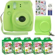 Fujifilm Fuji Instax Mini 9 Instant Camera Lime Green with Custom Case + Fuji Instax Film Value Pack (50 Sheets) Flamingo Designer Photo Album for Fuji instax Mini 9 Photos