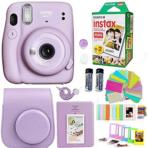 후지필름 Fujifilm Instax Mini 11 Camera + Fuji Instant Instax Film (20 Sheets) Includes Purple Case, Album, Stickers, and More Accessories Bundle (Lilac Purple)