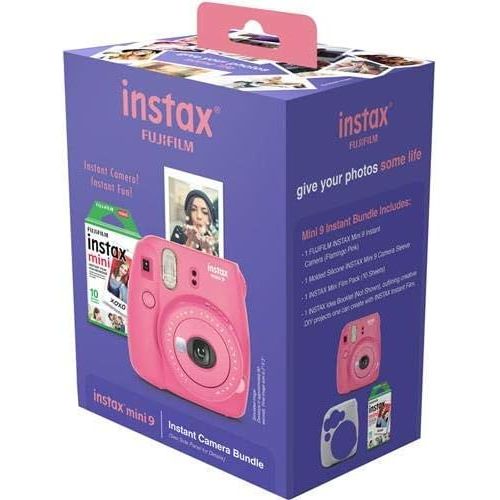 후지필름 Fujifilm Instax Mini 9 Instant Film Camera Holiday Bundle, Flamingo Pink