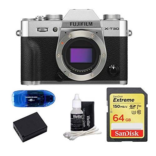 후지필름 FUJIFILM X-T30 Mirrorless Digital Camera Body (Silver) Bundle, Includes: SanDisk 64GB Extreme SDXC Memory Card, Card Reader, Spare Battery and Lens Cleaning Kit (5 Items)